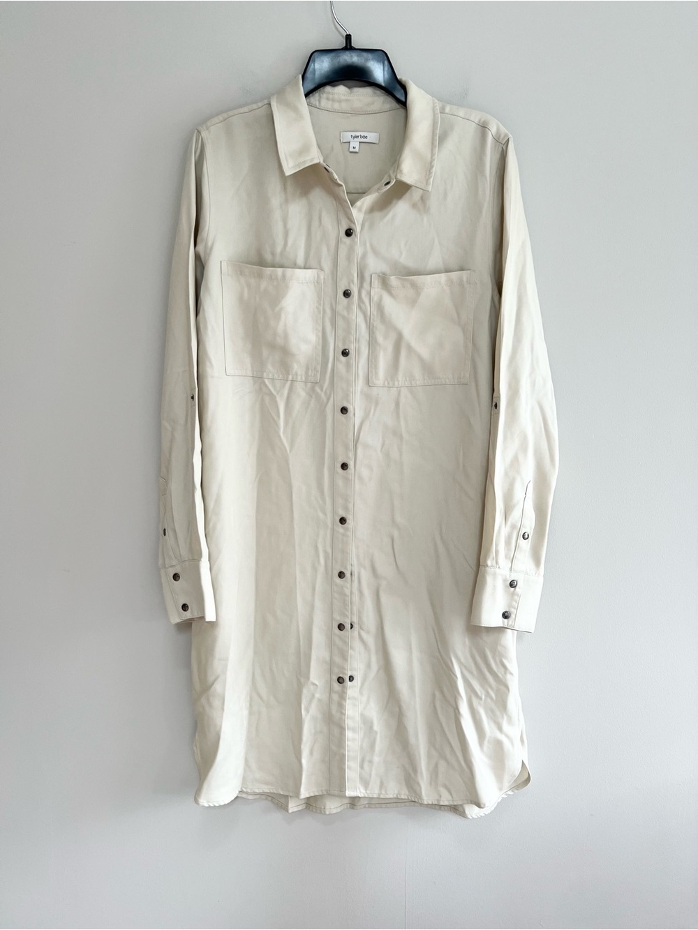 Tyler Böe Long Sleeve Snap Button Front Tencel Relaxed Fit Shirt Dress Cream, M